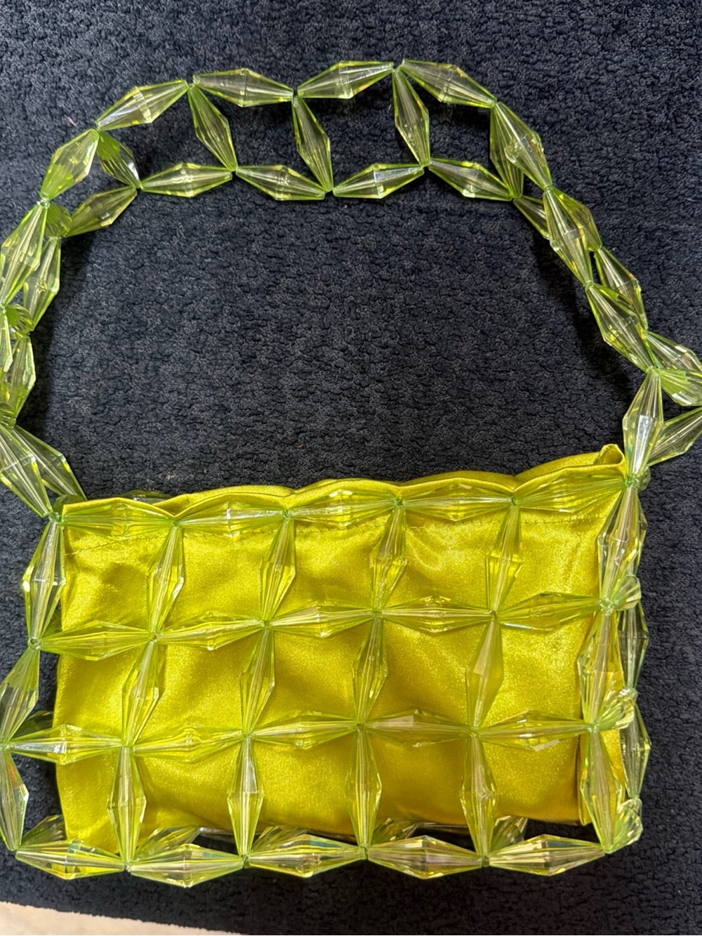 Pistachio Beaded Bag, Diamond Beads, Satin-Lined Handbag